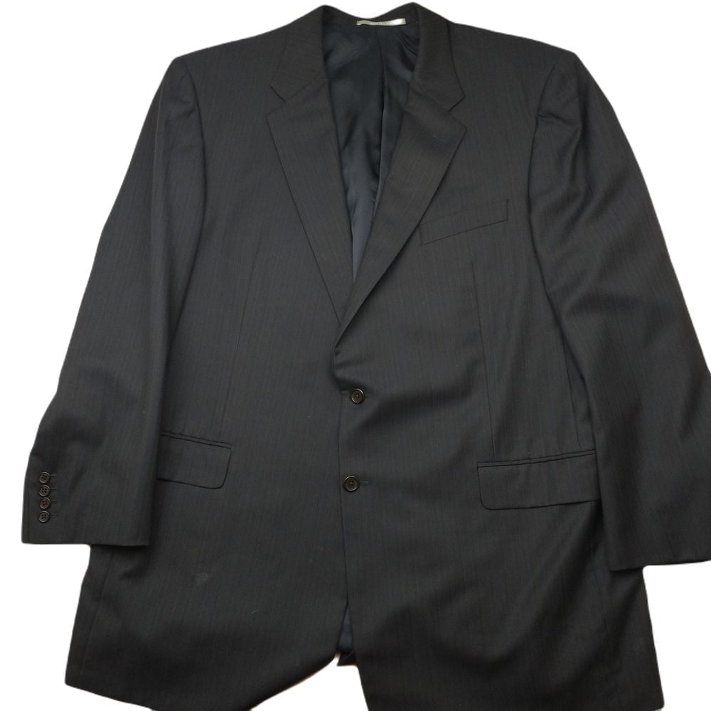 Hickey Freeman Blazer Mens 52L Black Stipre Loro Piana Wool 2 Button Suit Jacket