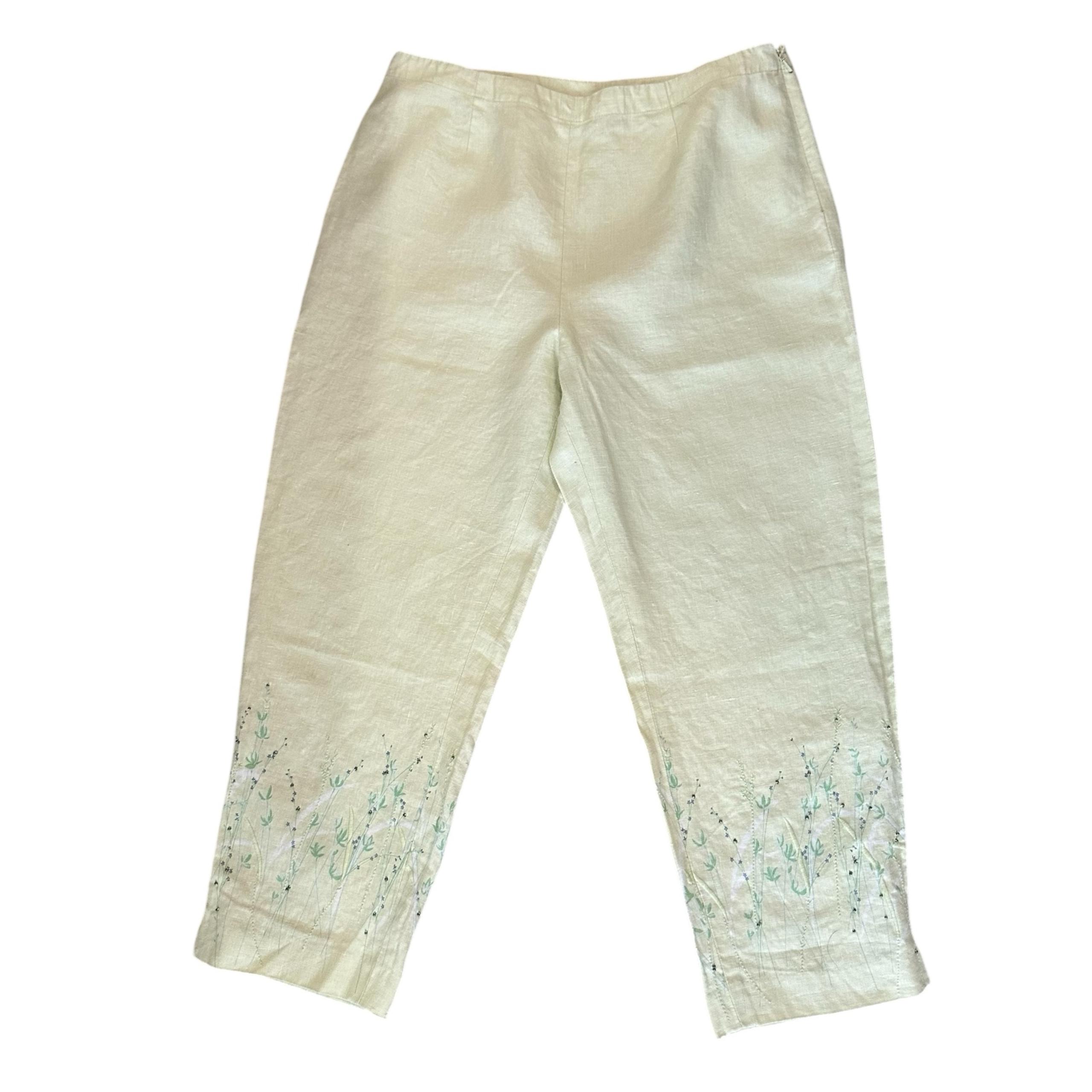Ann Taylor Loft Pale Yellow Floral Embroidered Women’s Capri Pants No Size ? 8