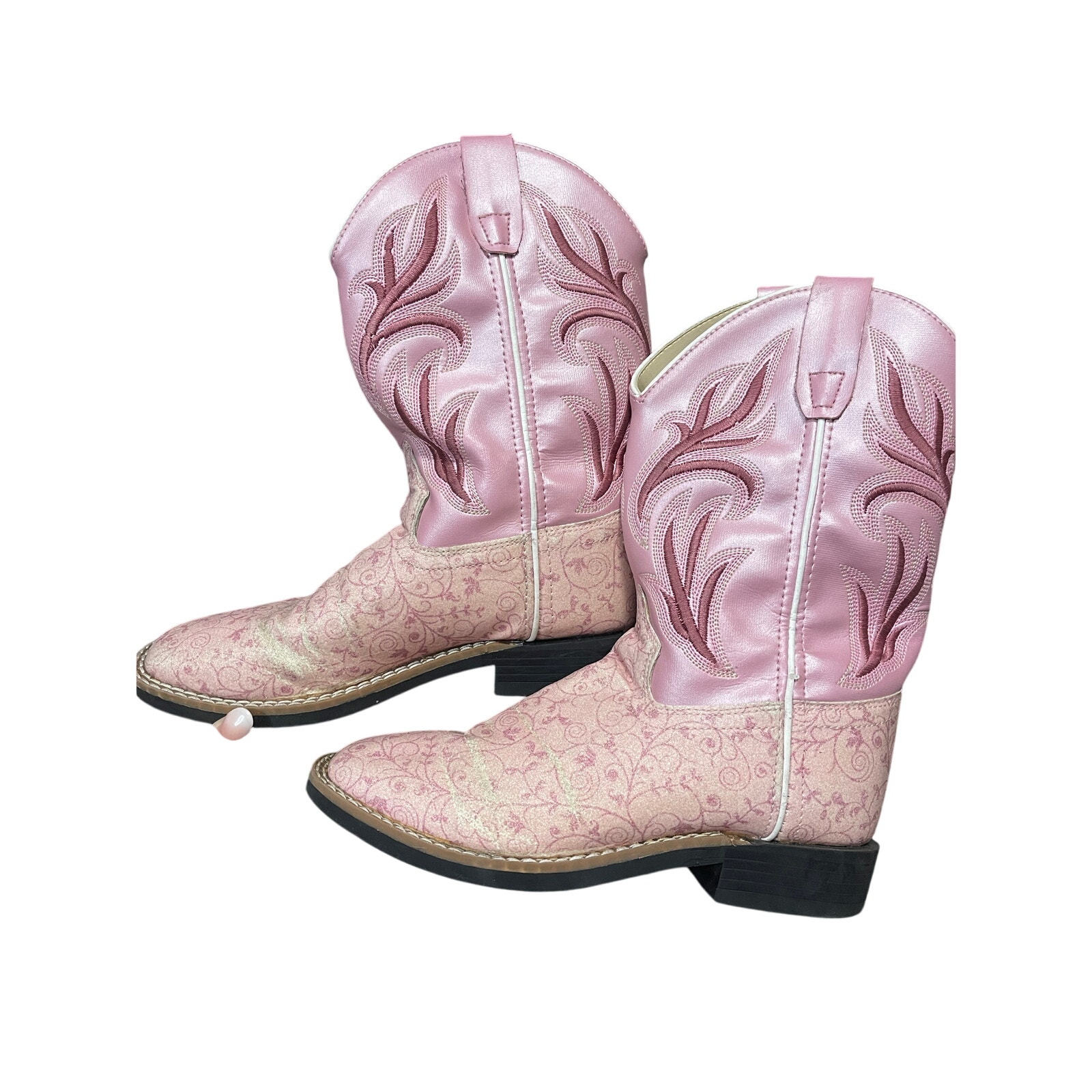 'Old West' Children's Western Broad Square Toe Cowboy Boot- Pink Print Size 3
