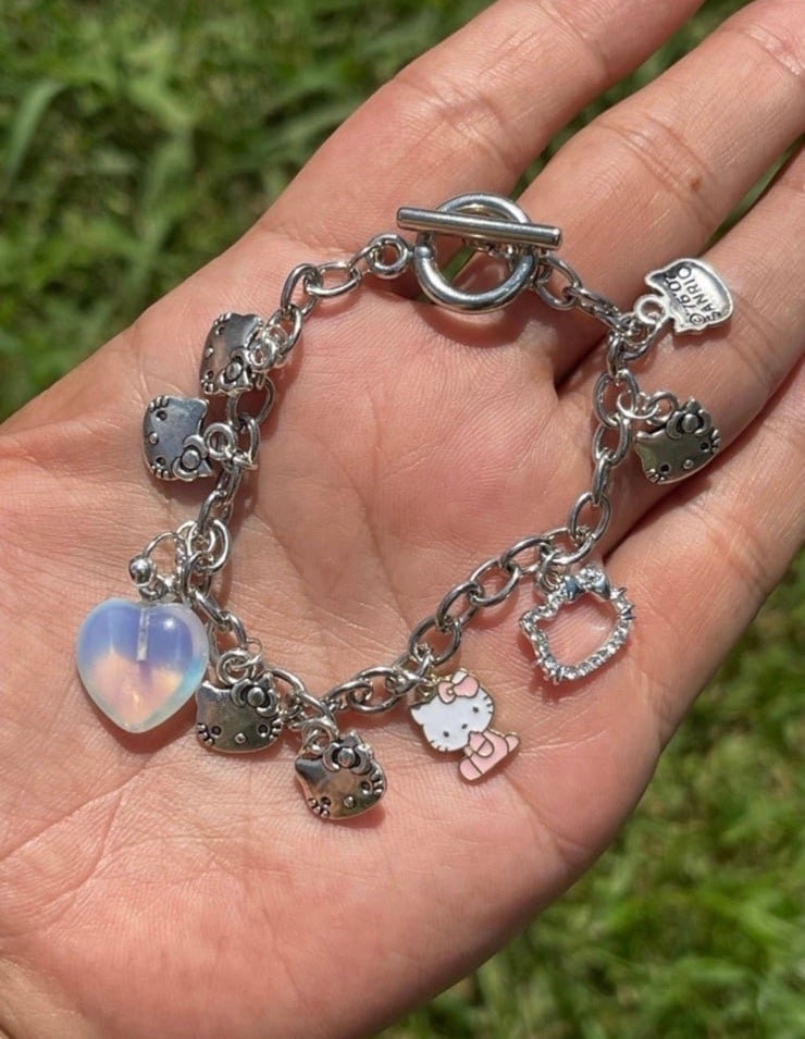 Hello Kitty Sanrio Charm Toggle chain Bracelet silver new womans Y2K 07