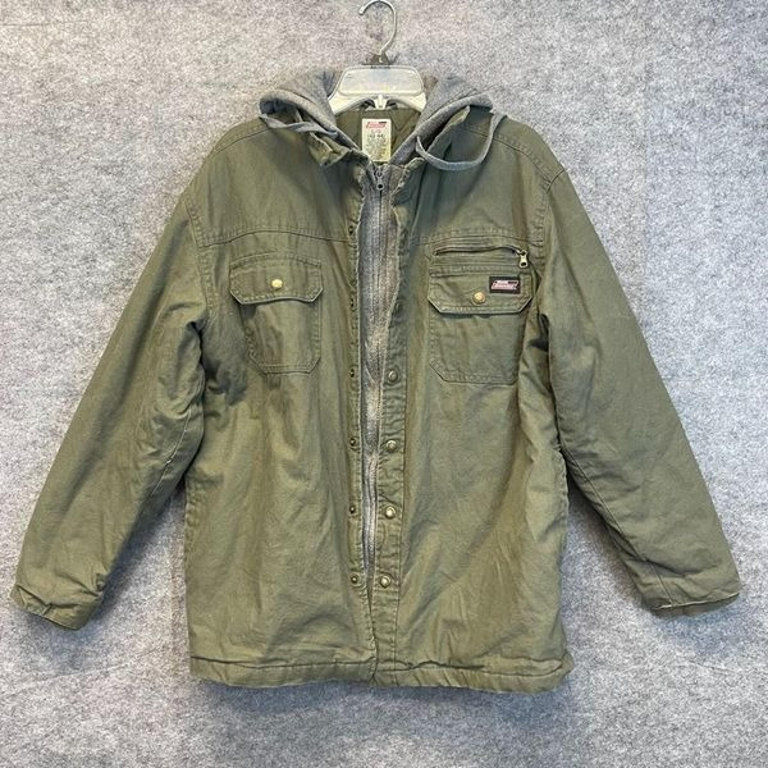 Jacket Mens Large Green Fleece Hooded Water Repellent Shirt Coat Shacket - Dickies