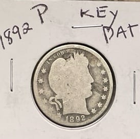 1892-P Barber Silver Quarter                  #D11.  FIRST YEAR MINTED