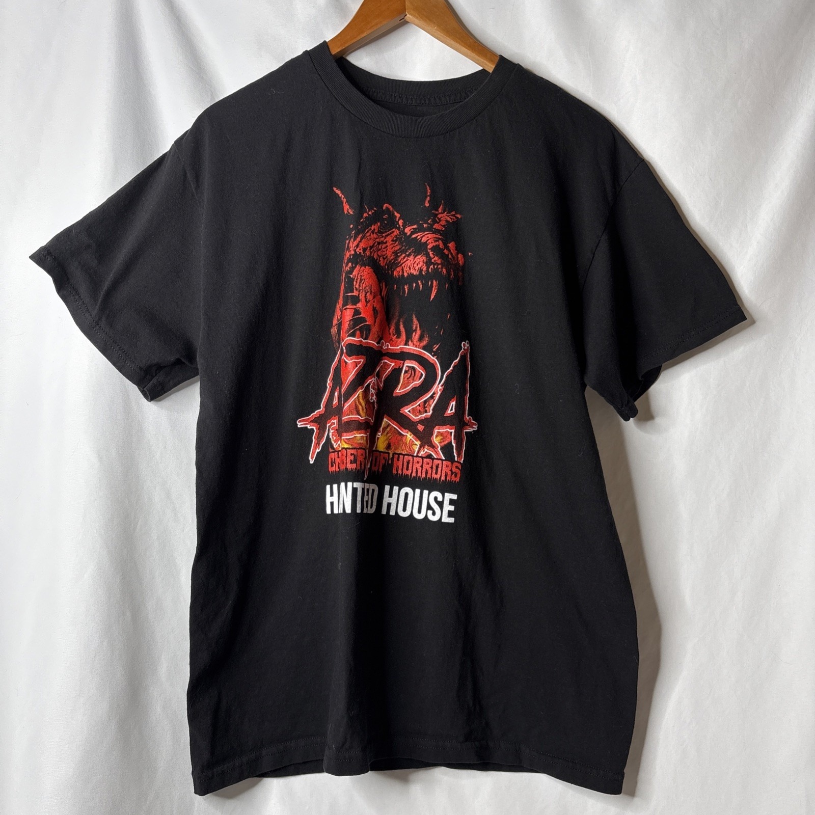 Vtg Mens Azra Chamber of Horrors Haunted House T-Shirt Tee Black Streetwear