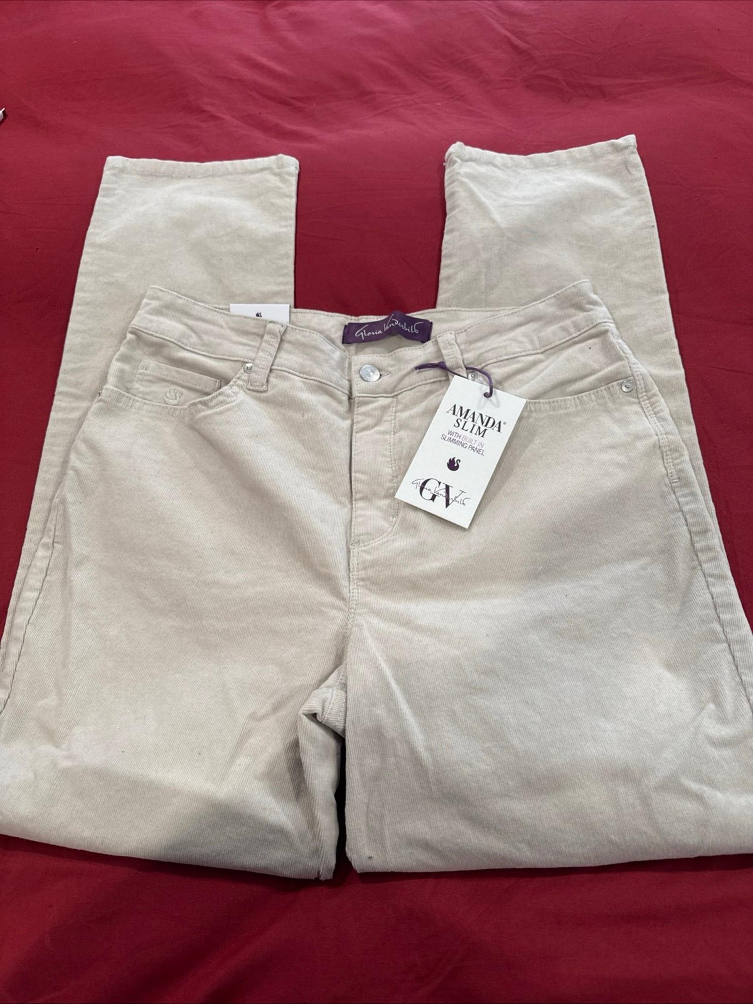 gloria vanderbilt amanda slim corduroy pants 10 short stone wood  ivory nwt $54