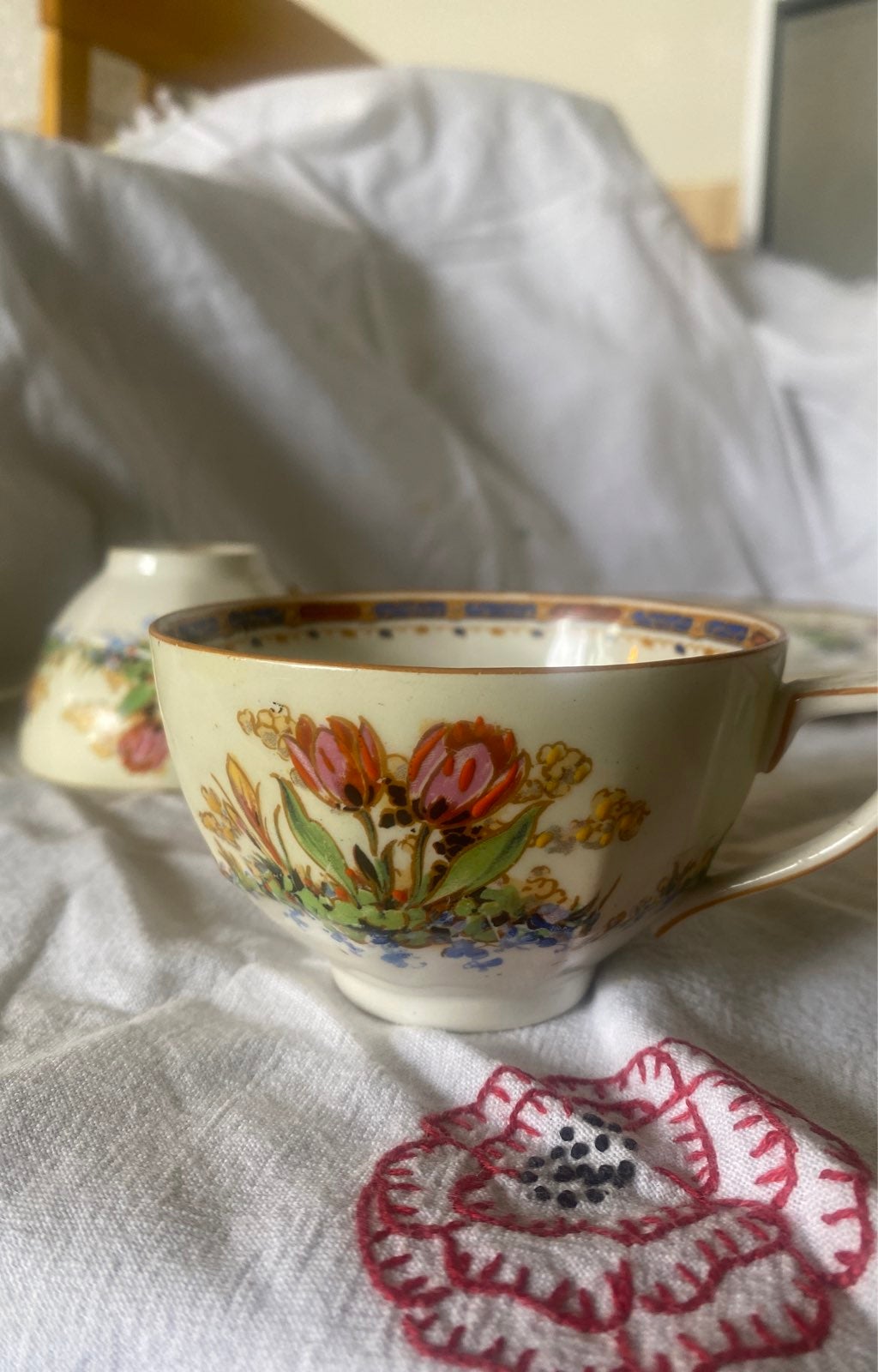 Royal Ducal Tulips 2 coffee/Tea cups one saucer.