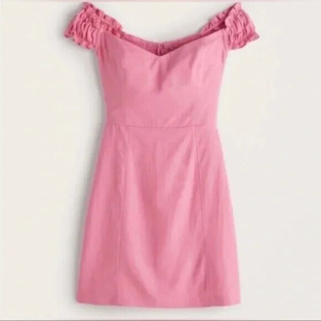 Abercrombie & Fitch Linen Blend Mini Dress LARGE TALL Coquette Preppy Soft Pink