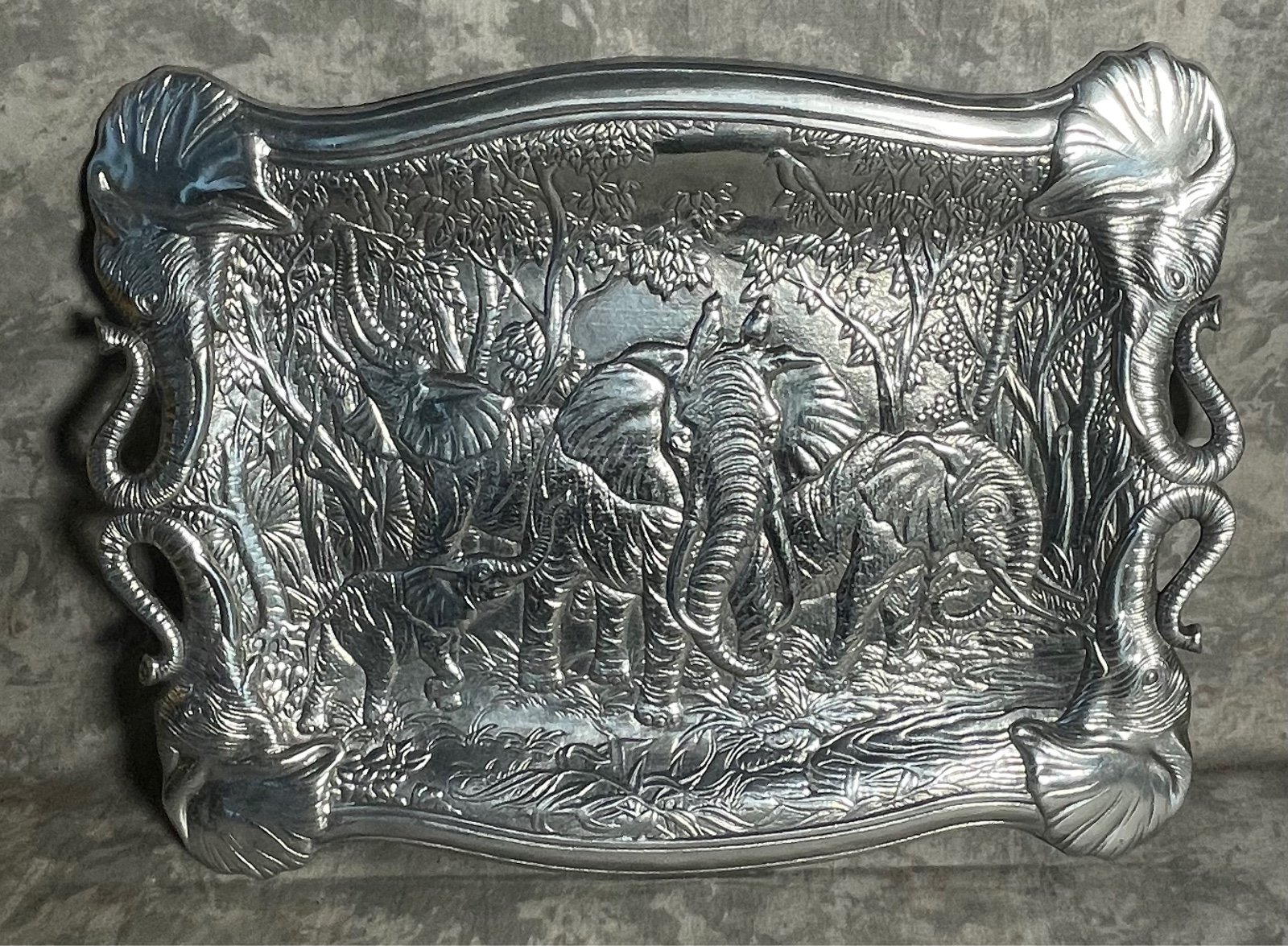 Rare Aurthur Court 1987 Aluminum Tray Platter Elephant Safari