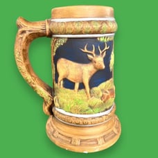 Vintage Rare 1970s Hunter With Deer Beer Stein 13” Hand Painted Mug Oktoberfest