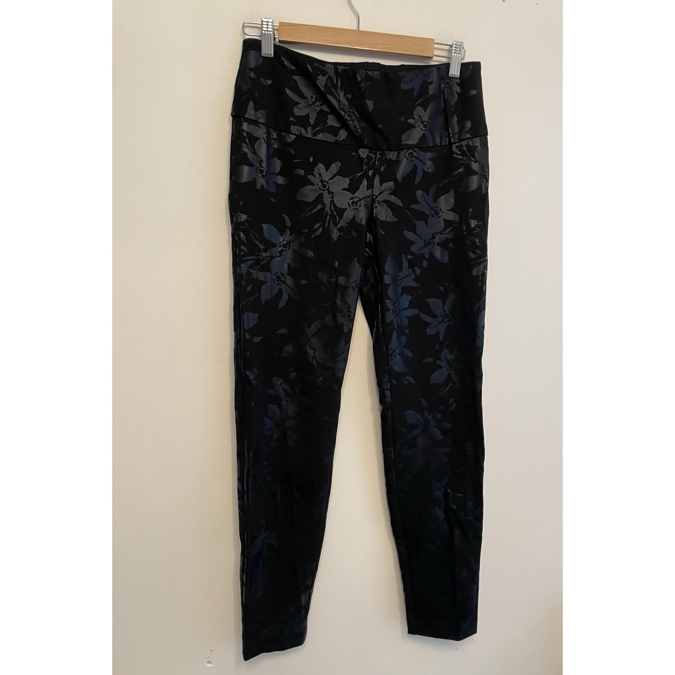 Soft Surroundings Women Size Small Stretch Black Metallic Floral Cropped Pants