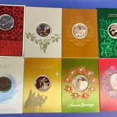 Franklin Mint 1970's Christmas Card Lot of 14 With Coins