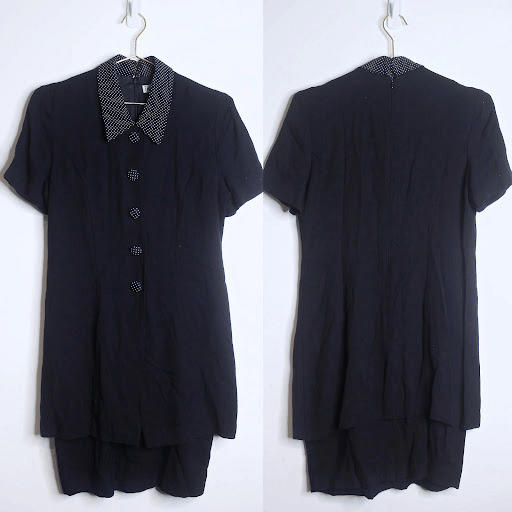 VTG Black Polka Dot Accent Short Sleeve Tiered Mini Dress - Small