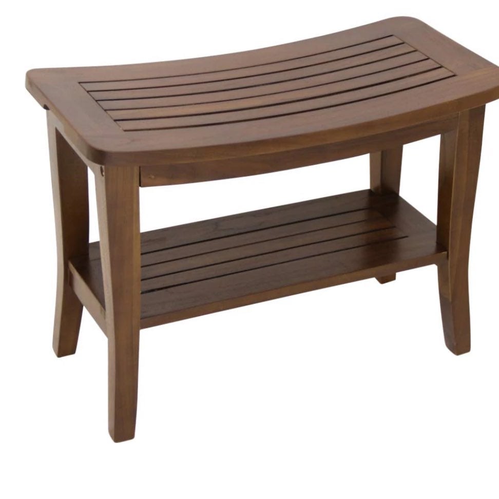 Ala Teak Waterproof Shower Bath Spa Bench Stool with Shelf Storage