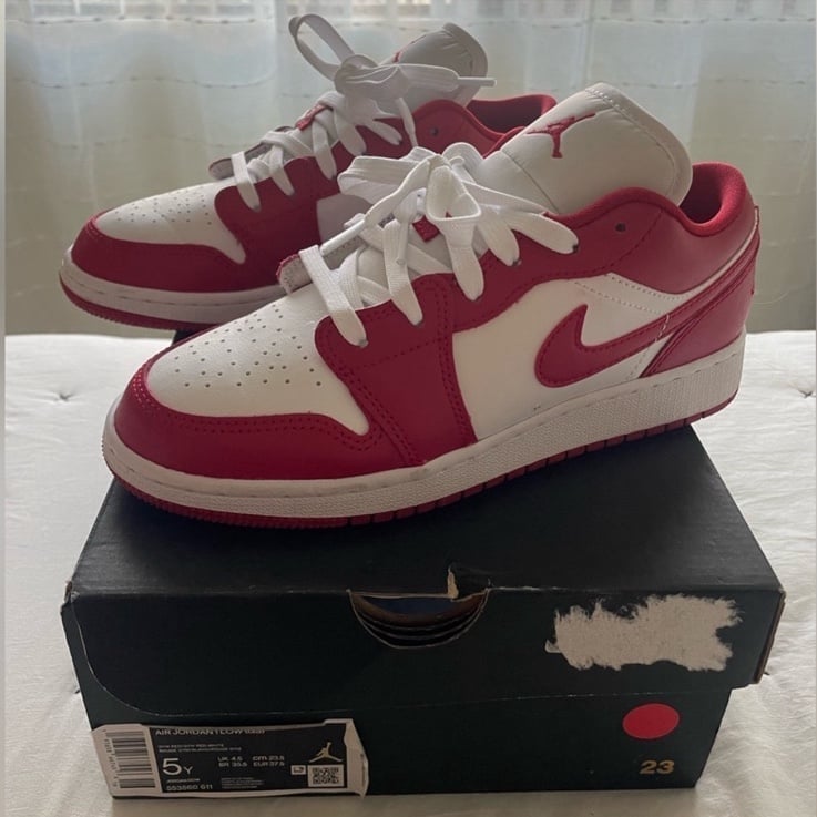 Nike Air Jordan 1 Low OG Shoes in White/Varsity Red