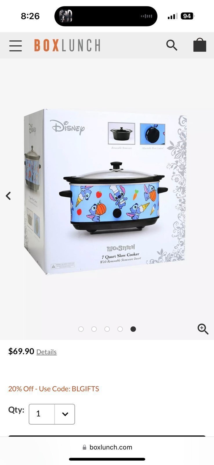 Disney Lilo & Stitch Stitch with Snacks 7-Quart Slow Cooker