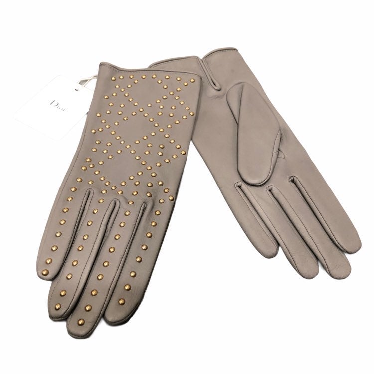 Dior Gold Studded Grey Gloves