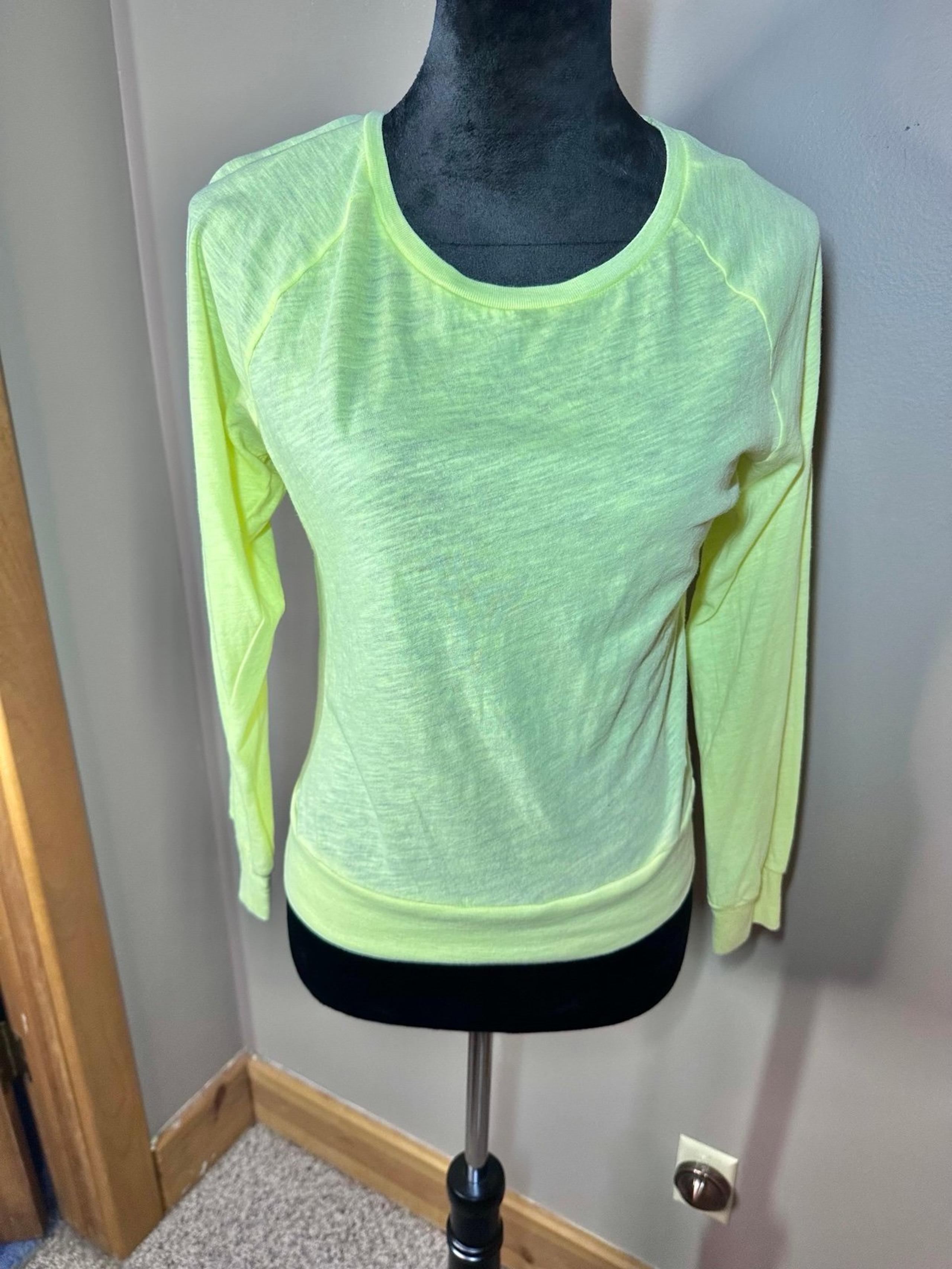 VS PINK Yellow Neon almost Sheer Material Wide Neck & Pink Dog Lower Left (XS).