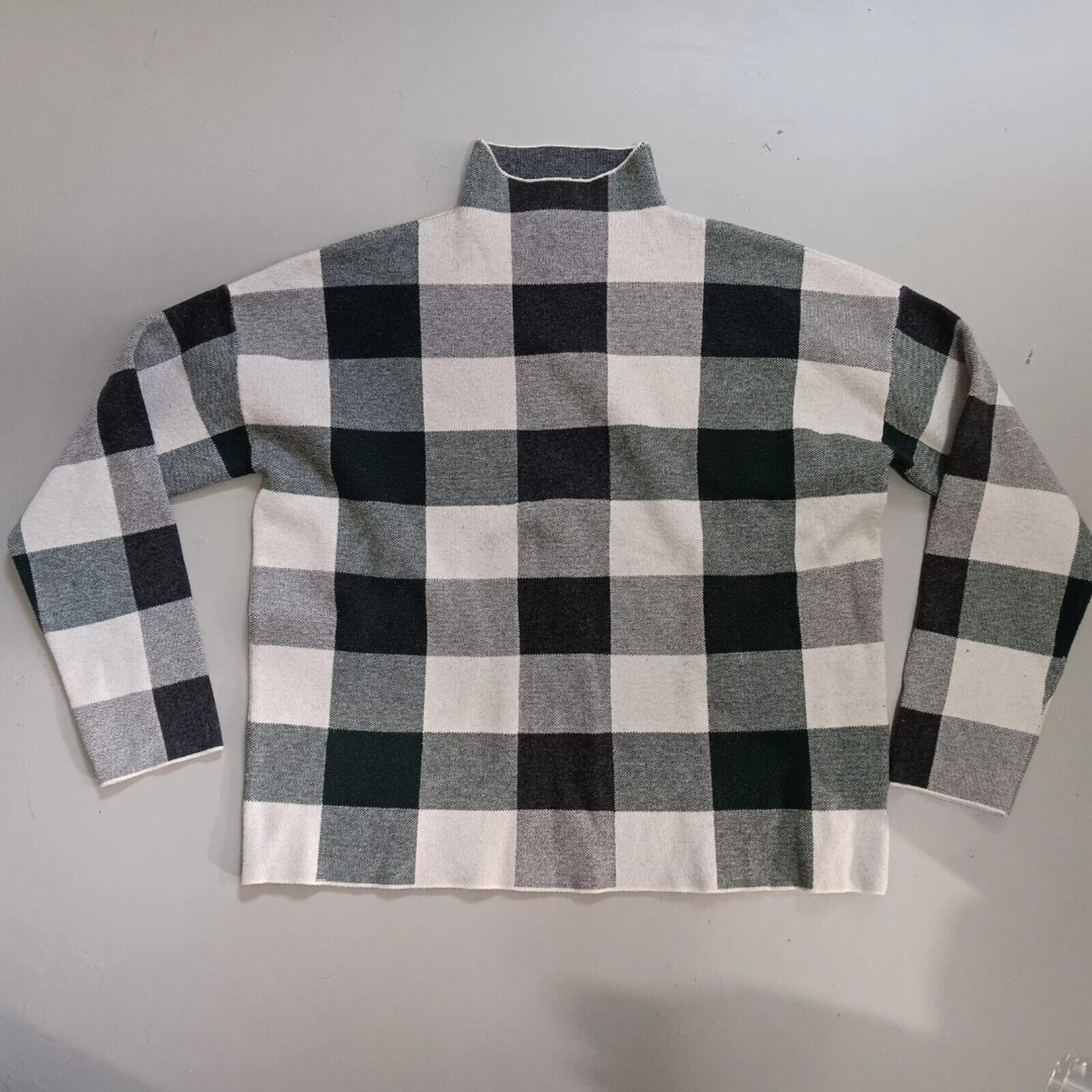 Tahari Womens Pullover Sweater Green Black Plaid Mock Neck Long Sleeve Size XL