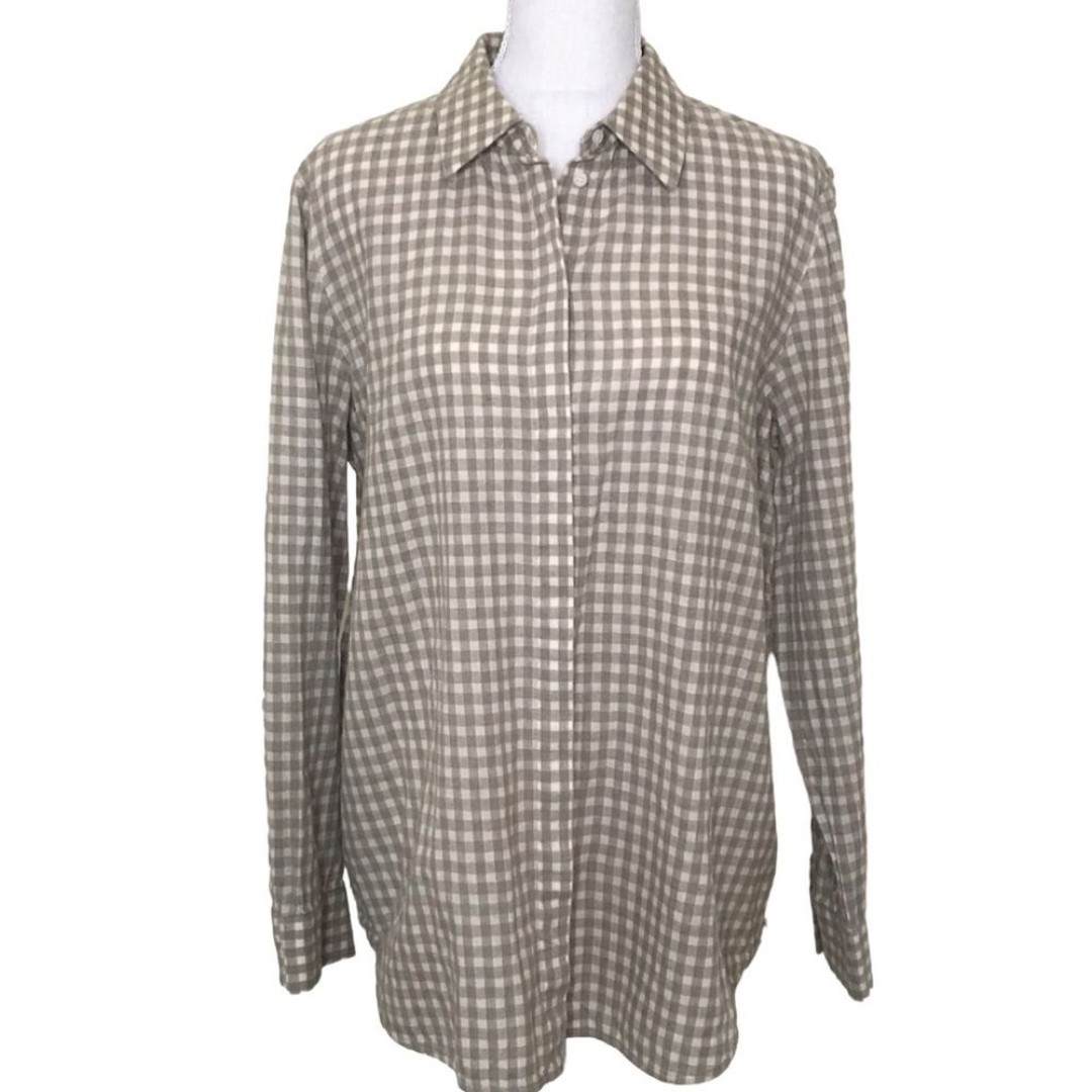 Lafayette 148 linen Button Down Shirt Gingham Plaid Size M