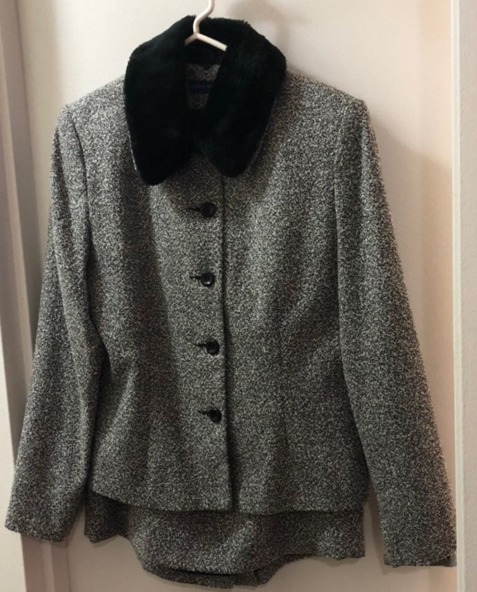 Suit with Removable Faux Fur Collar
