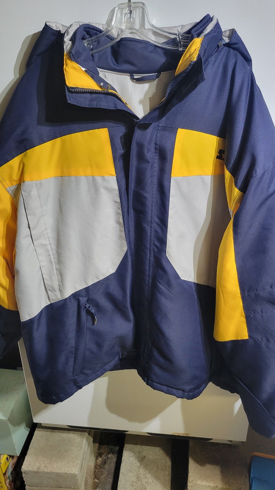 Starter Goose Down Full Zip Hooded Jacket Blue Yellow Size 2XL EUC