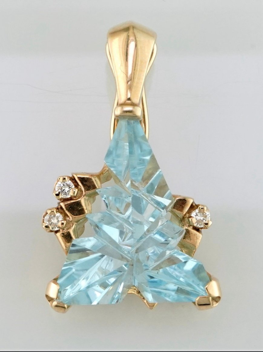 14k blue topaz and diamond pearl enhancer pendant