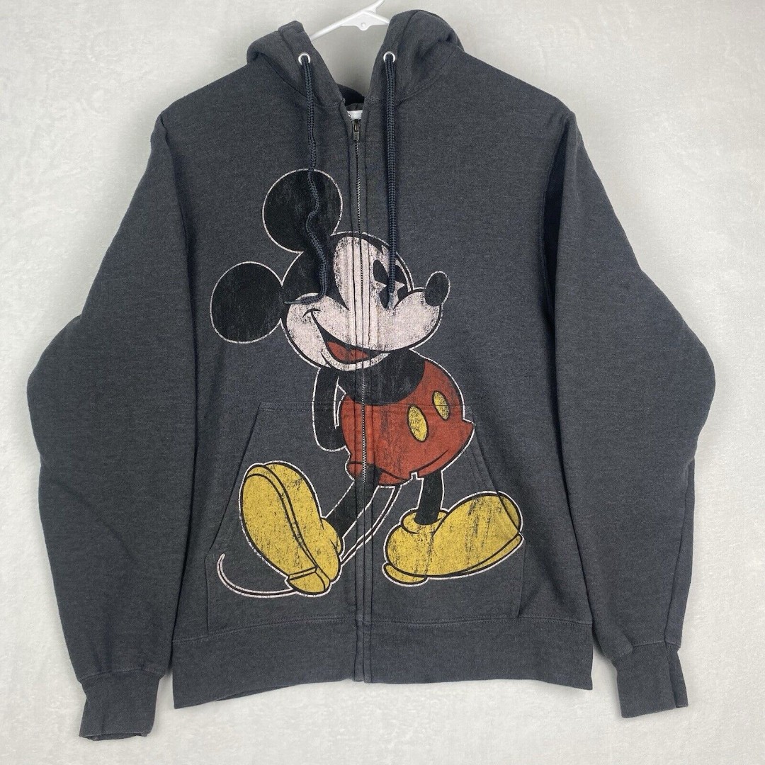 Disney parks Mickey Mouse Zip Up Hoodie Adult Small Gray Sweatshirt Jacket