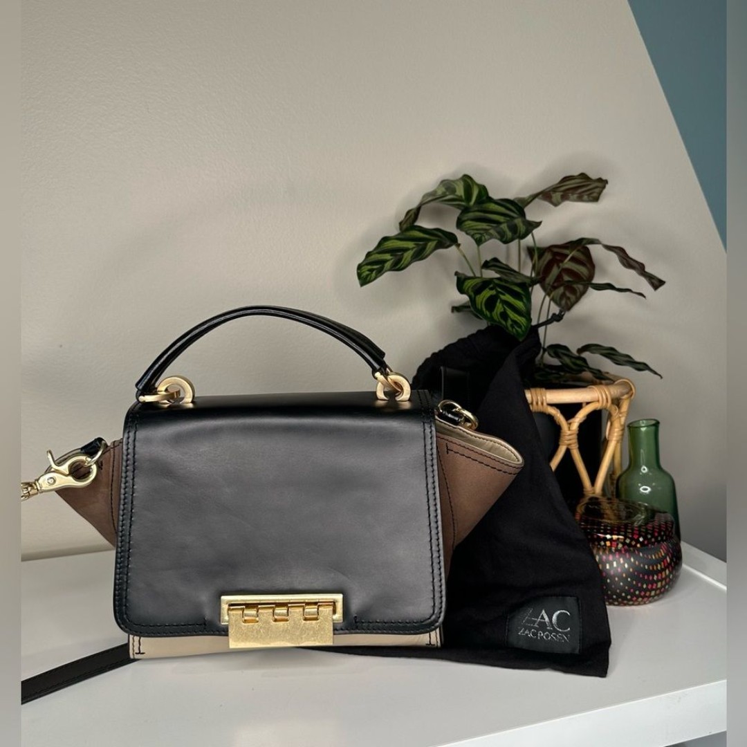 ZAC Zac Posen Eartha Top Handle Leather & Suede Satchel Cream Black Tan
