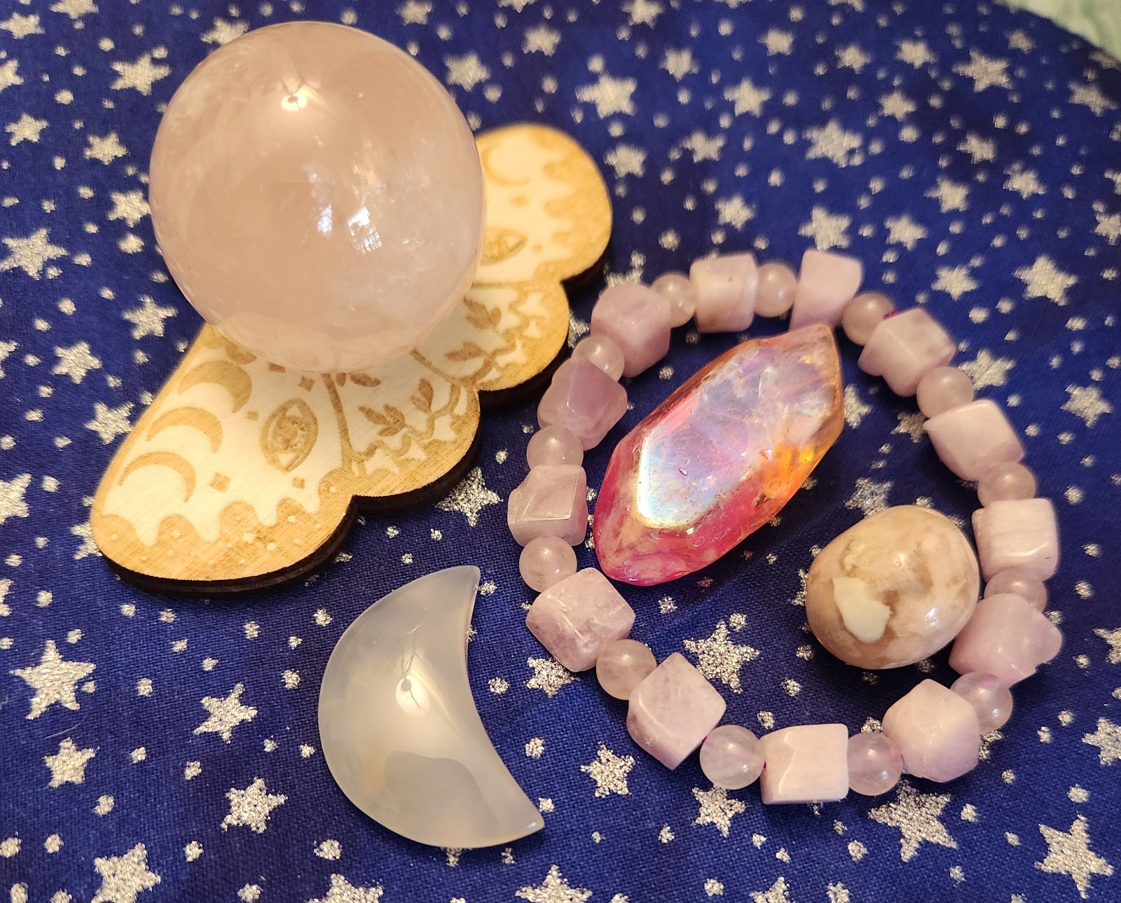 Kunzite Bracelet and Rose Quartz Sphere Bundle