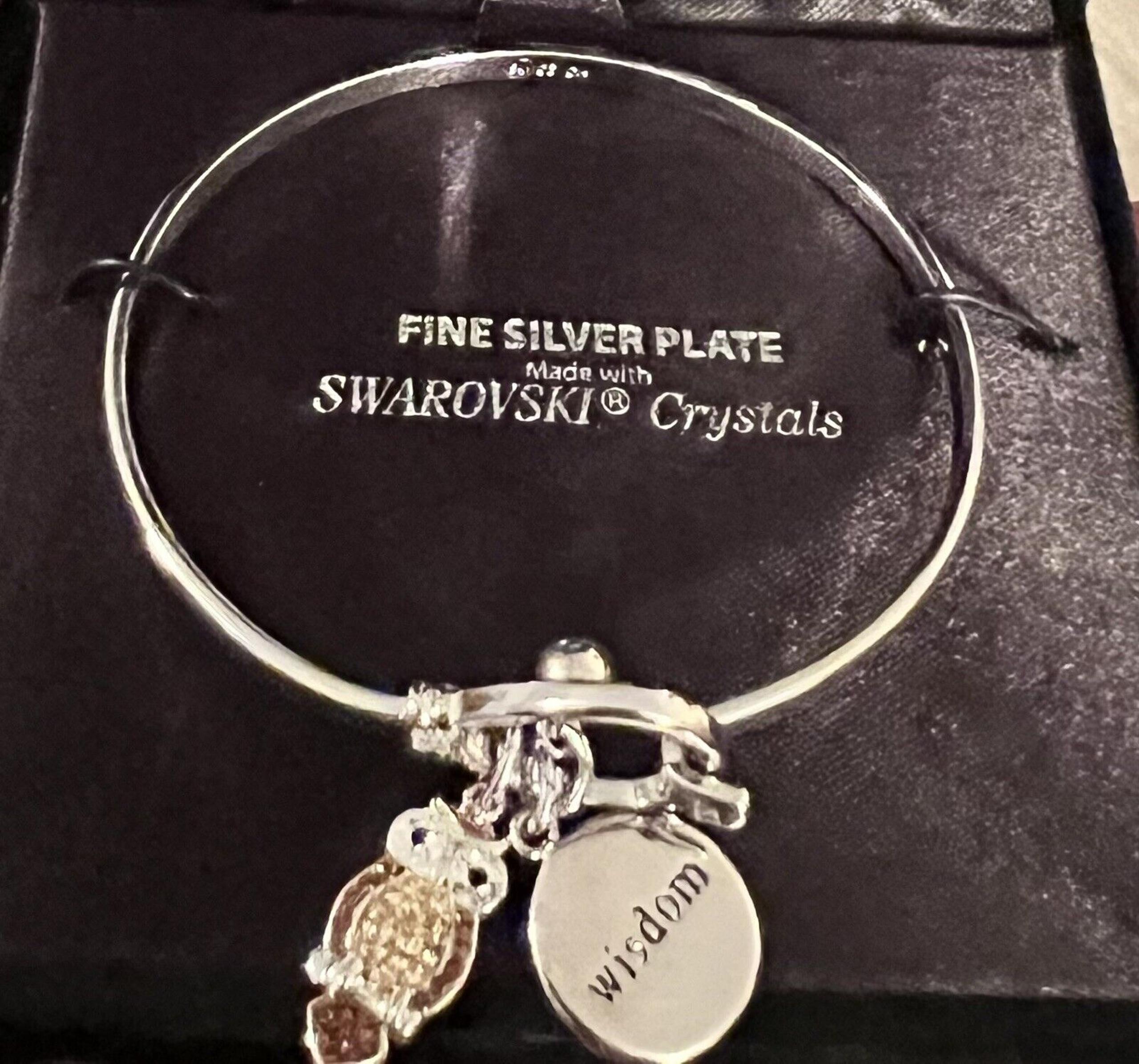 Silver Plated Wisdom Bracelet With Owl Charm Swarovski Crystal