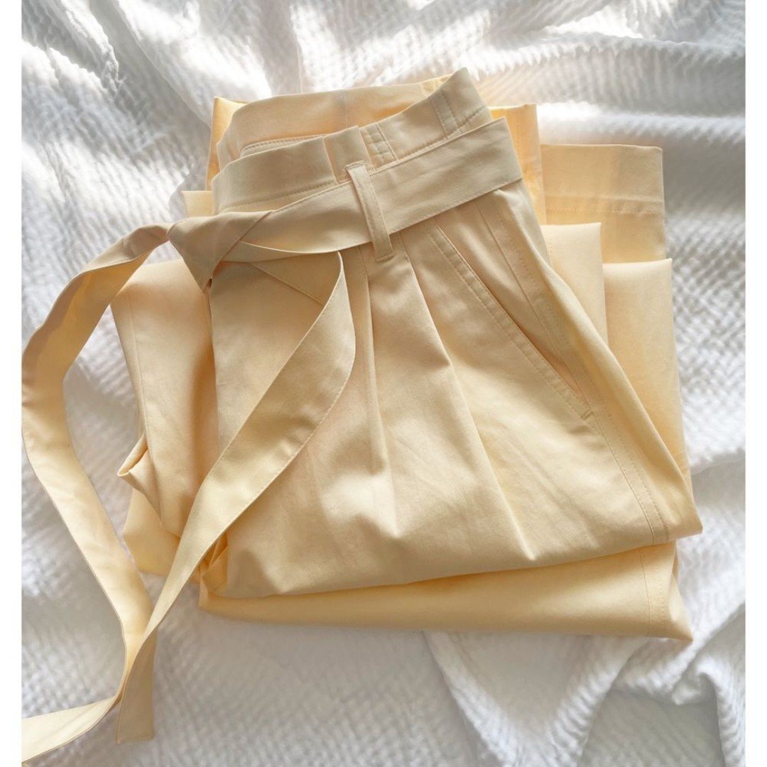 J. Crew Baby Yellow Cotton Paper Bag Belted High Rise Trousers