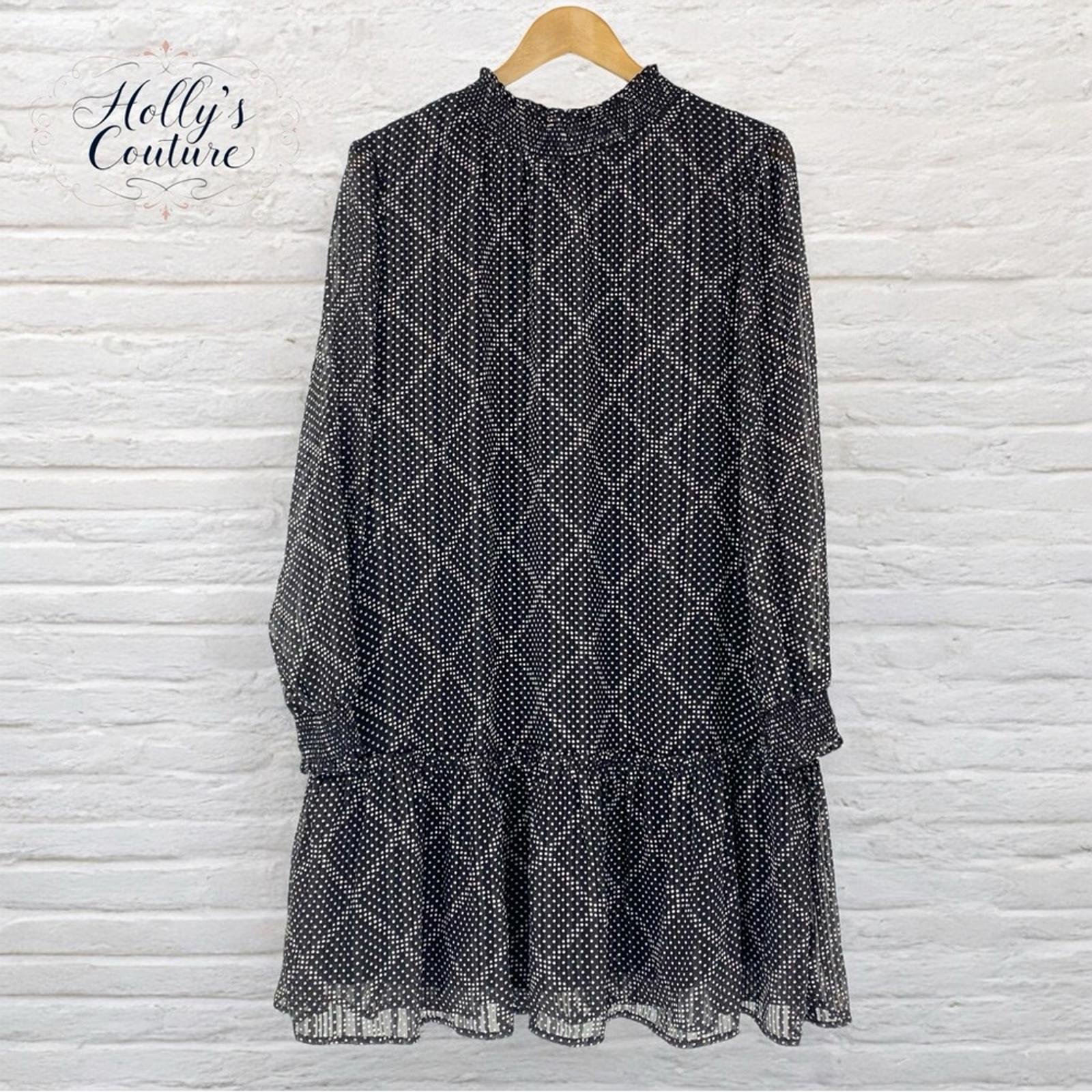 NWT j crew dress Ruffled Tiered Mini Black, Khaki, Silver size Large Drop Waist