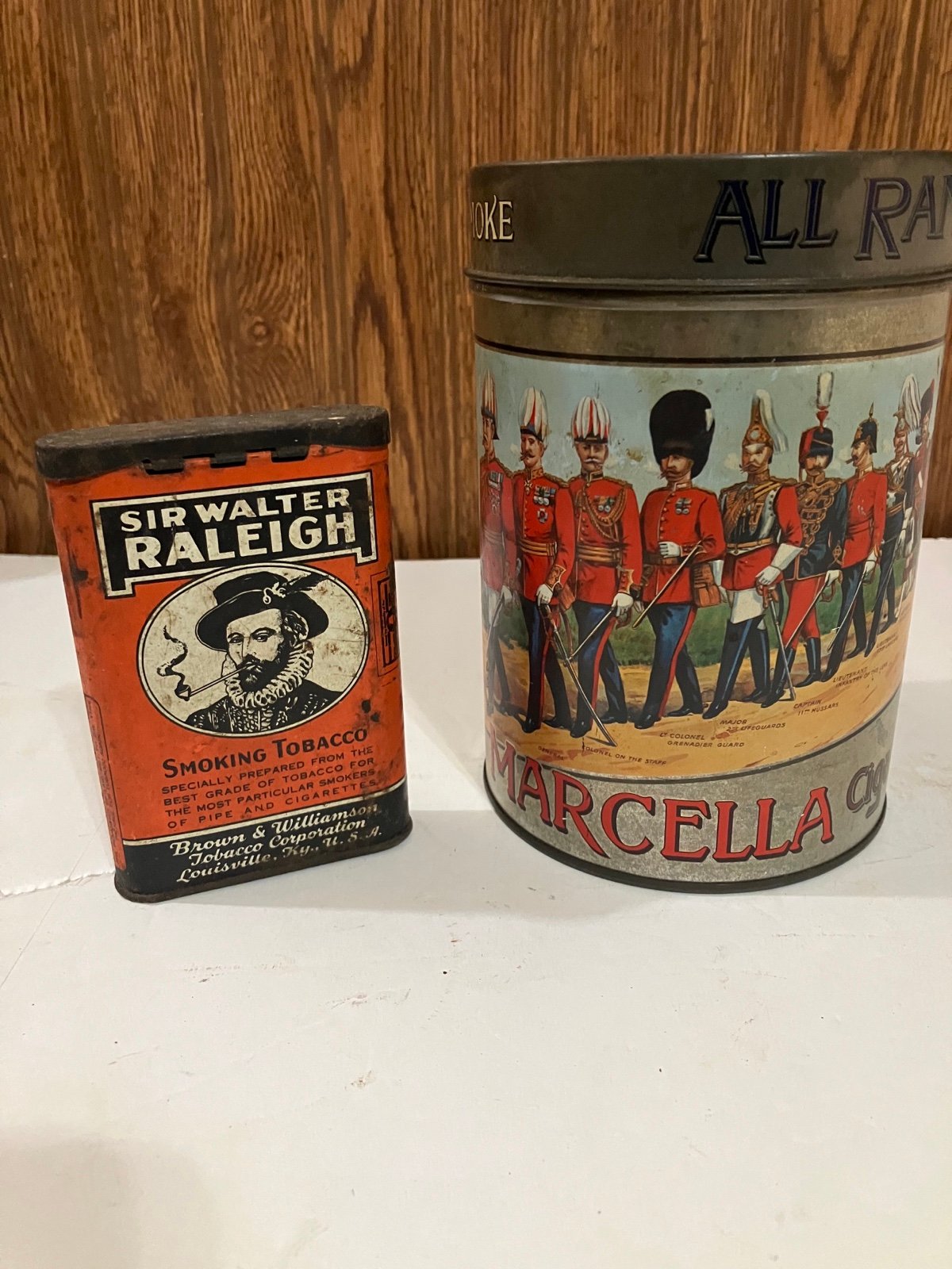 Vintage Lot of 2 Tobacco Tins Sir Walter Raleigh Marcella