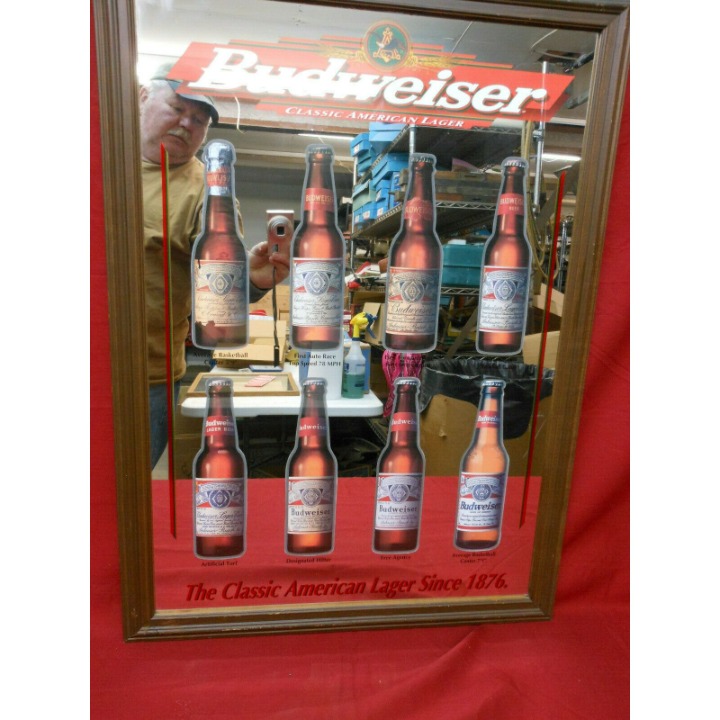 Vintage 1998 Budweiser Classic American Lager Beer Mirror Sign