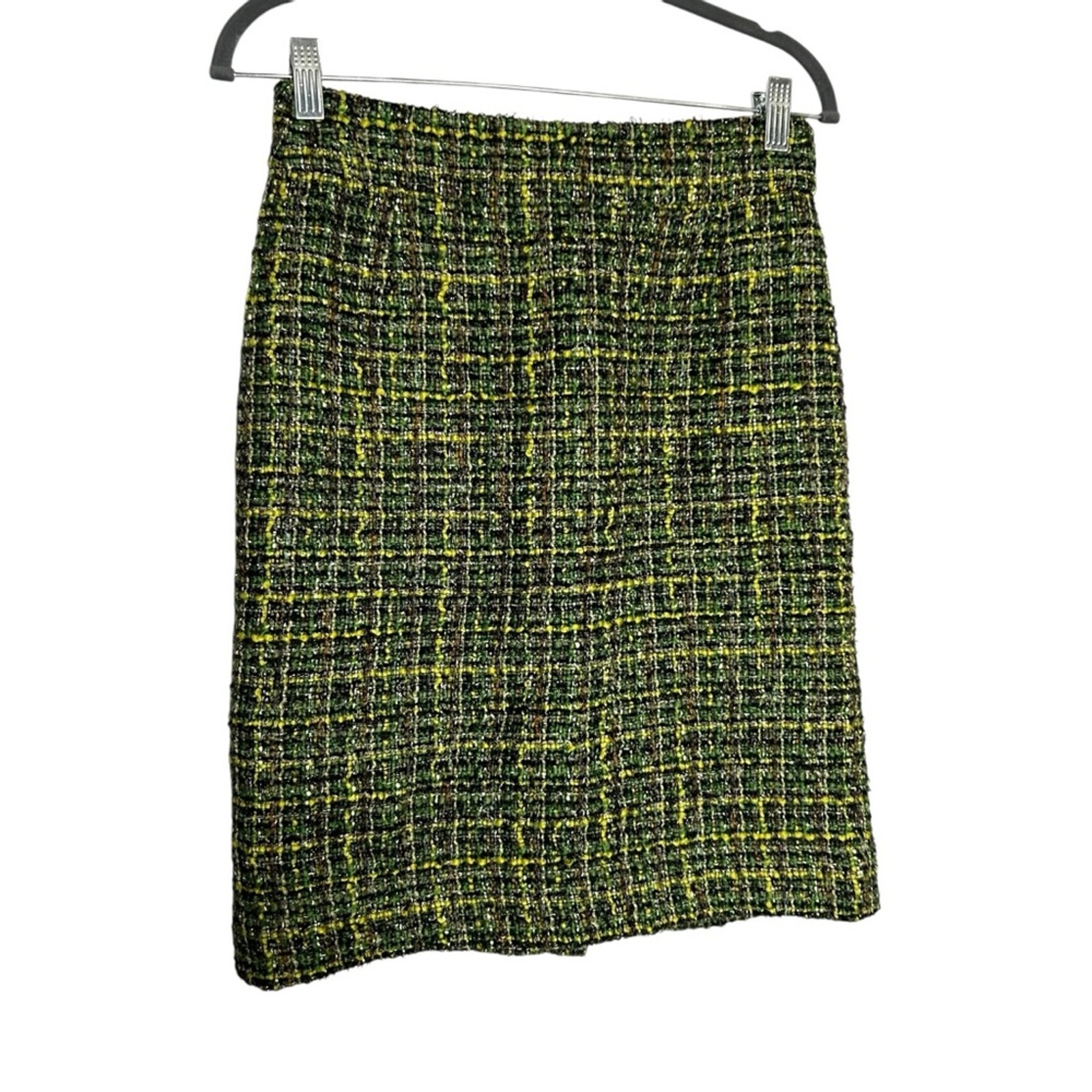 J.Crew Wool Cotton Blend Tweed Green Knee Length Skirt Size 2
