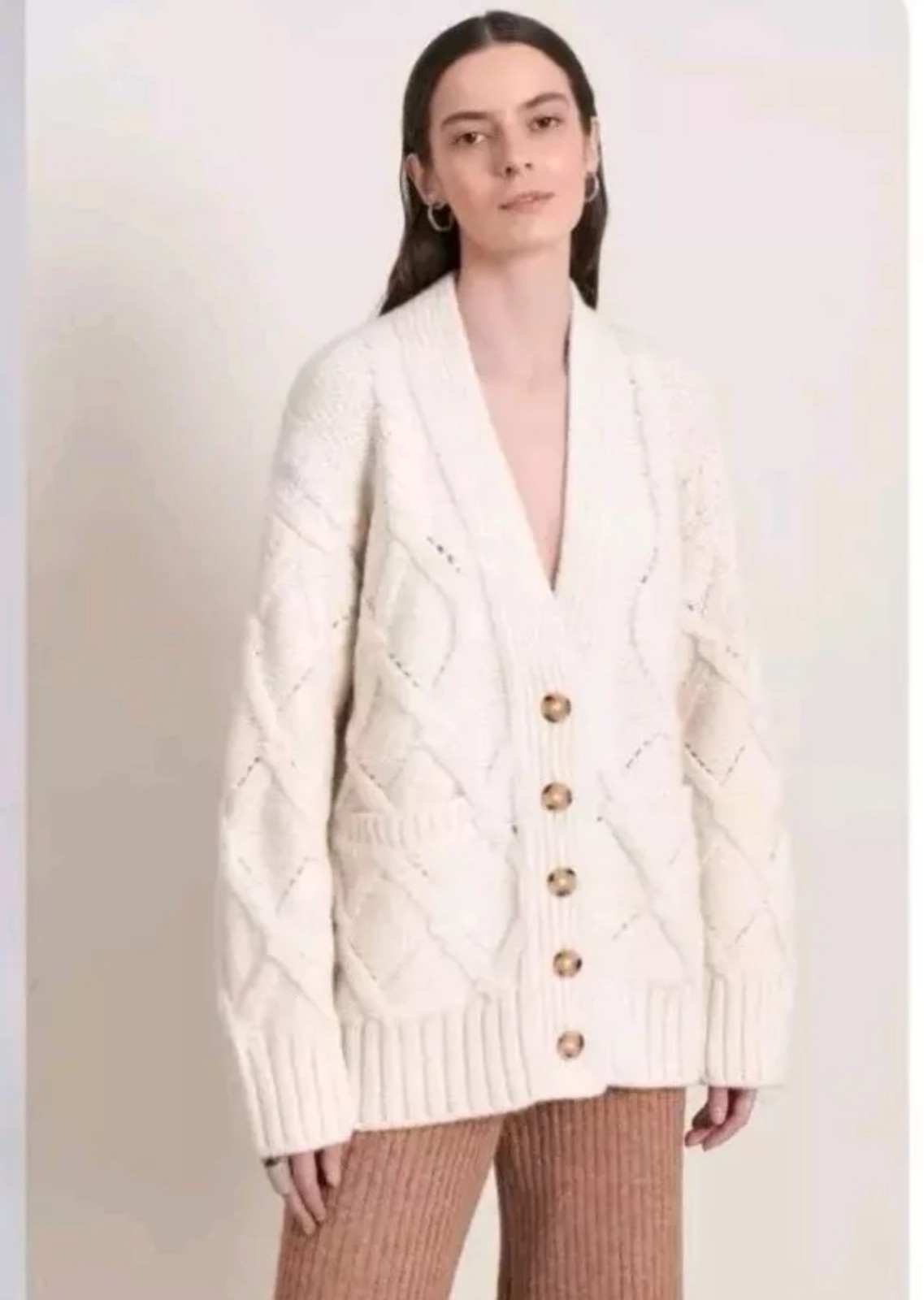 Eleven Six Baby Alpaca Chunky Cable Knit Cardigan – One Size – Made in Peru