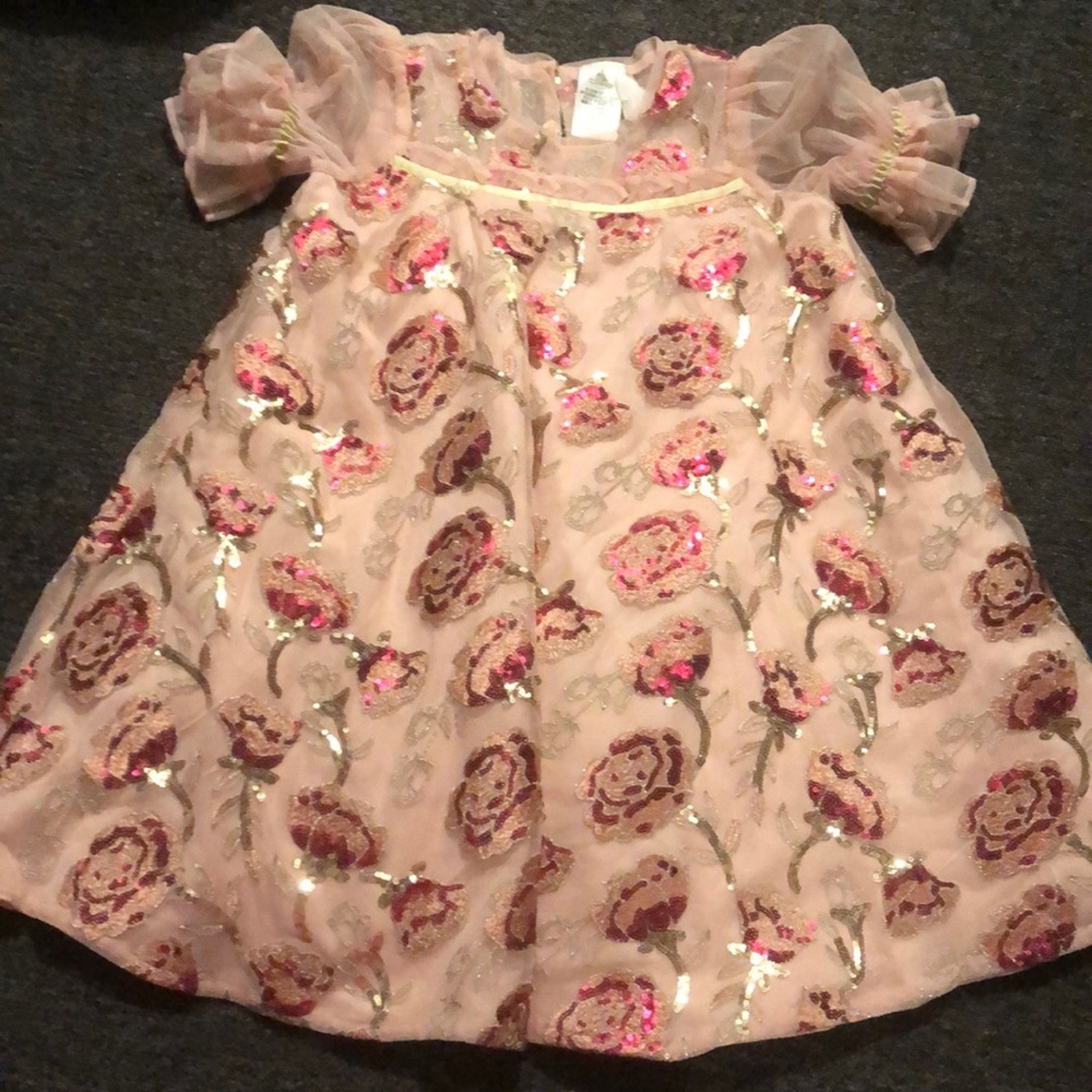 Disney Beauty & The Beast Princess Belle Sequin Rose Dress Pink Girls Size 7/8