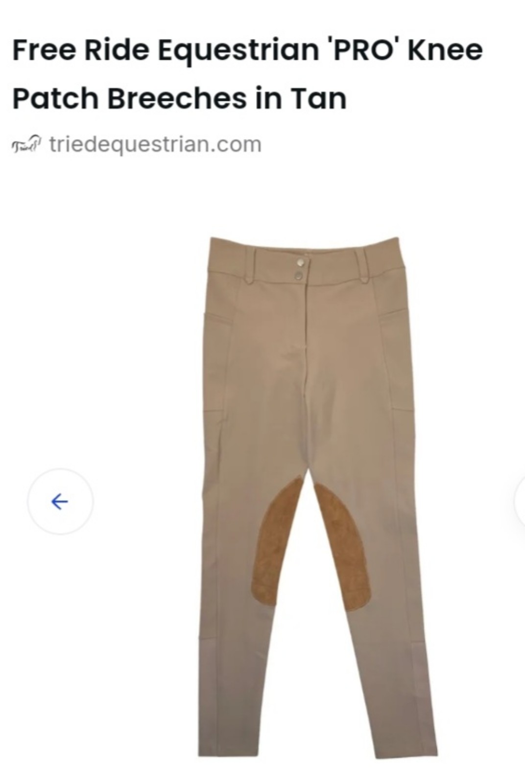 Free ride equestrian pro knee patch breeches riding pants khakis khaki