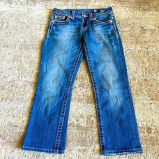 Miss Me Easy Capri Rhinestone Embellished Rear Pockets Western Straight Leg Jean