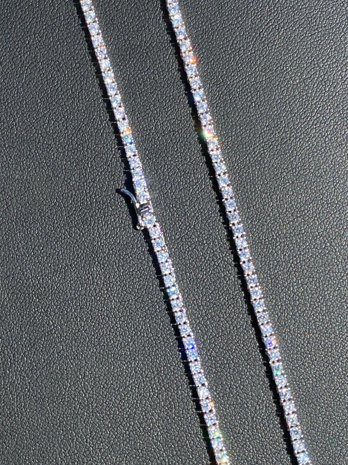MOISSANITE 2mm Tennis Chain Real Solid 925 Silver Passes Diamond Tester