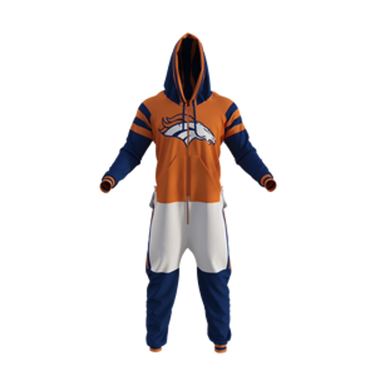 NEW! Denver Broncos Logo Fleece Adult Pajama Zip Up One Piece Uniform - Sz L