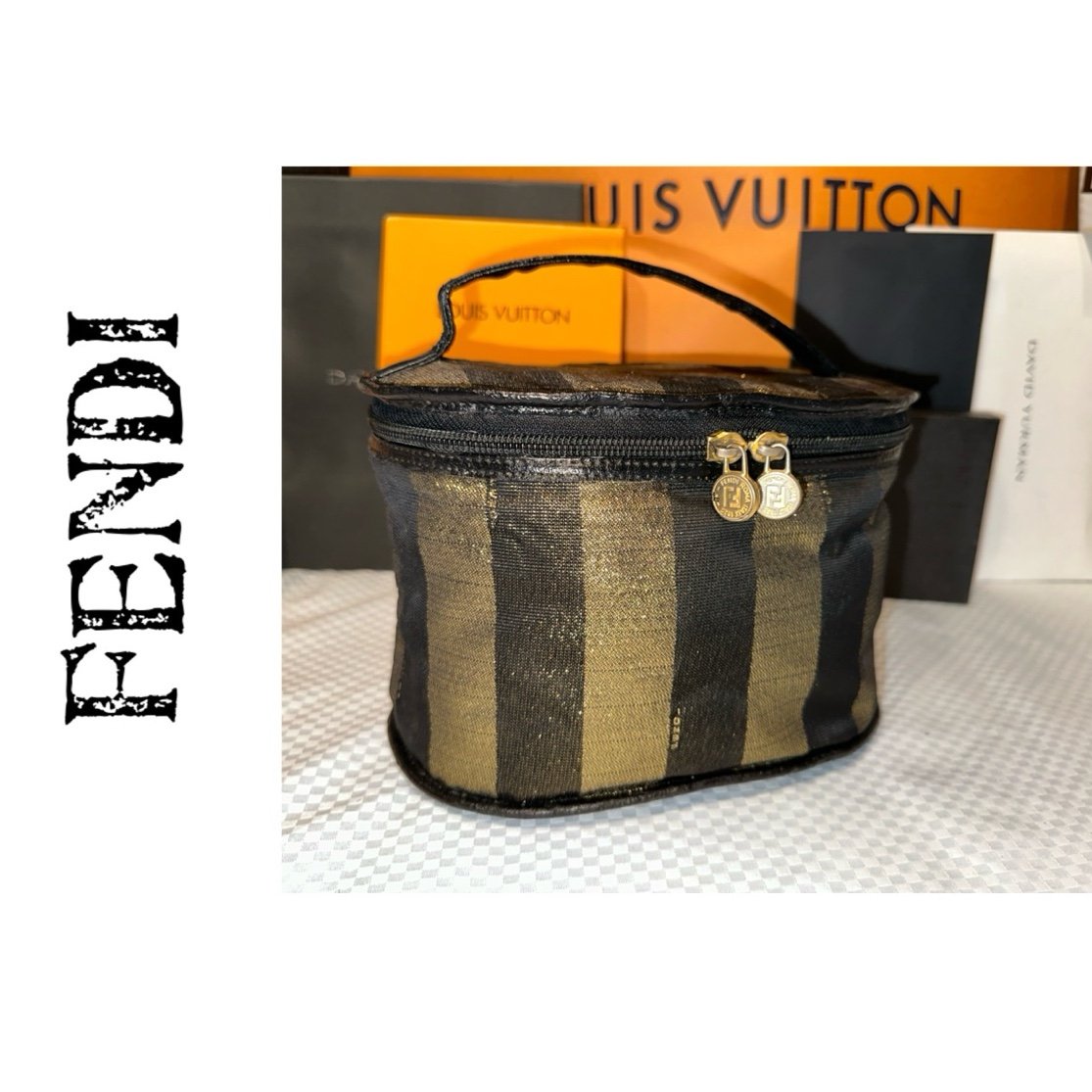 Vintage Fendi Pequin Cosmetics Vanity. Black & Gold.