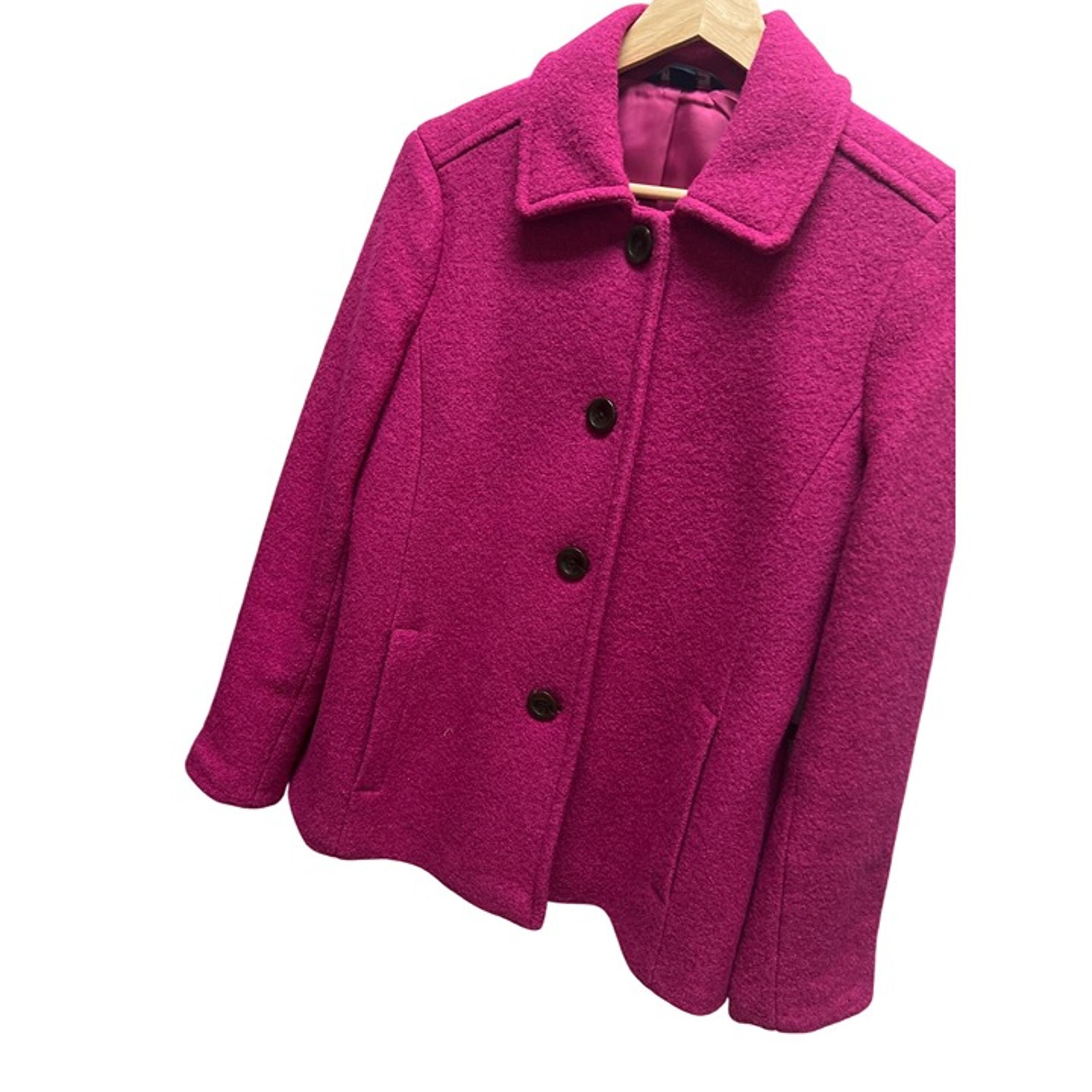 Lands' End Fushia Pink Wool Blend Pea Coat