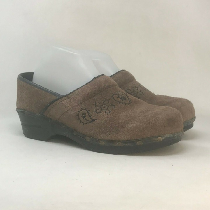 Sanita Womens Brown Suede Casual Clog Shoes Round Toe Slip On Sz US 11.5 EUR 42