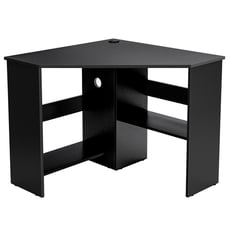 Triangle Writing Workstation Corner Computer Desk w/ Storage Shelf Black