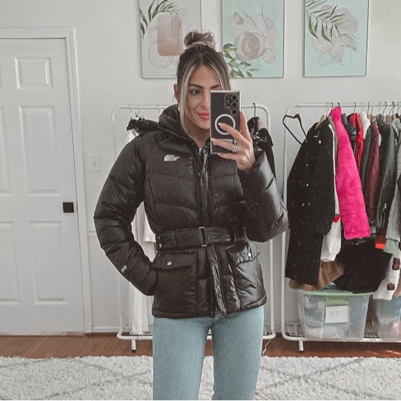 The North Face black Menlo belted puffer down jacket size S