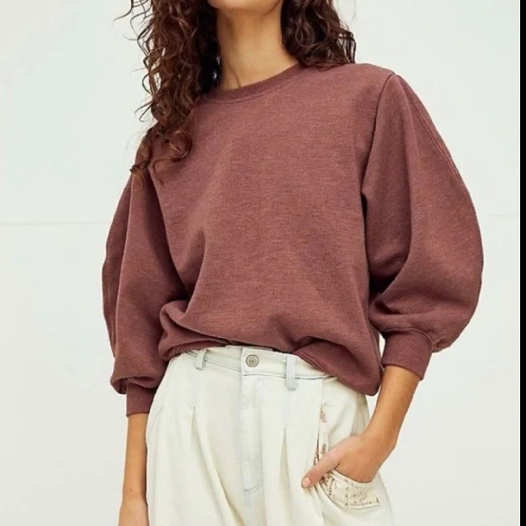 Agolde Thora 3/4 Sleeve Sweatshirt Size M Women Preppy Crew Neck Rhubarb Heather