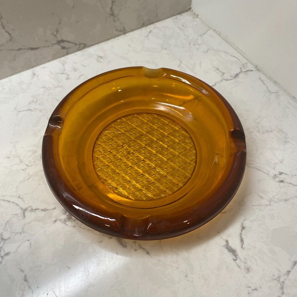 Textured Amber Glass Round Shape Decorative Hotel Motel 4 Slot Ashtray 6
