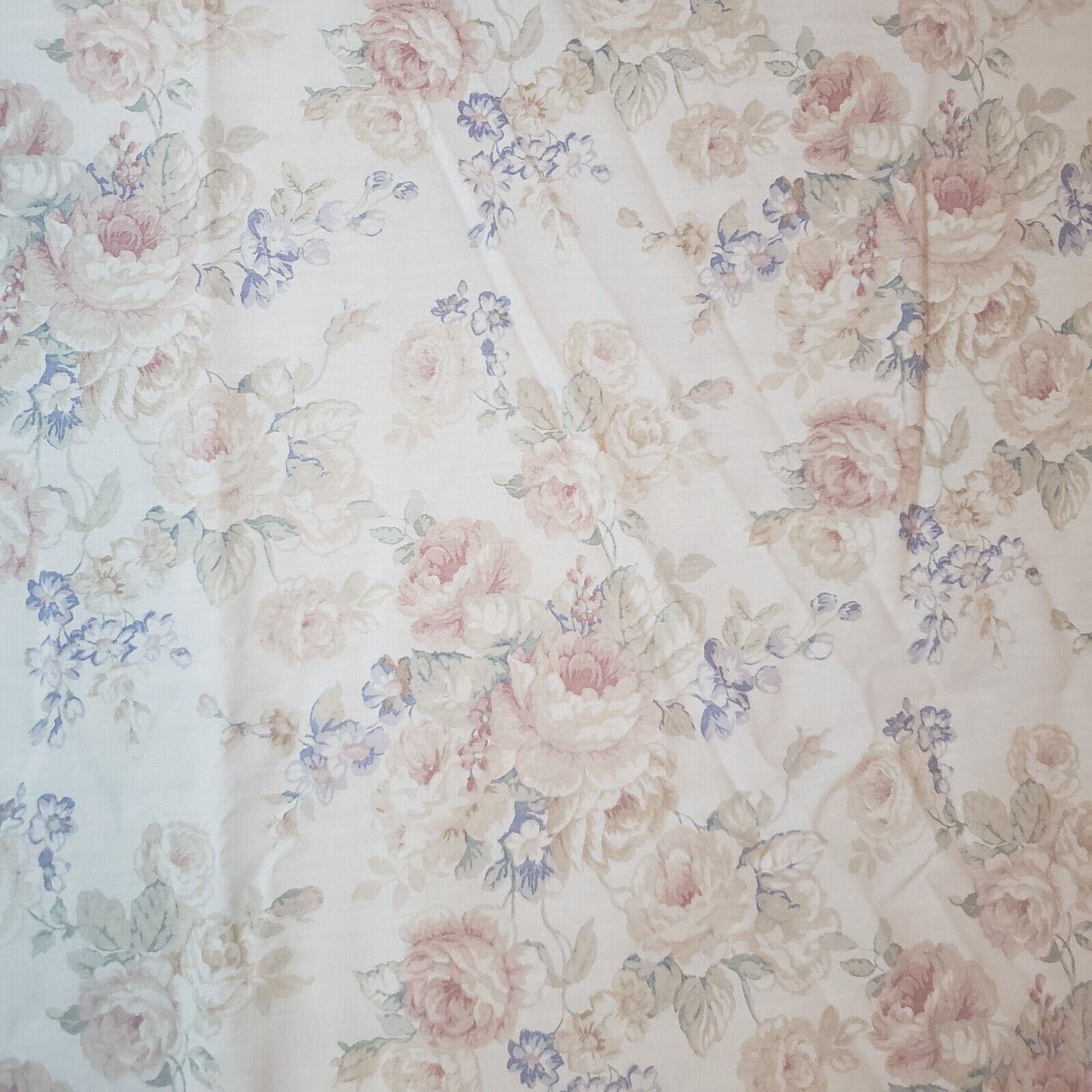 Vintage Cannon Full Flat Sheet Blue Pink Big Floral Cottage Granny Core 76 x 100
