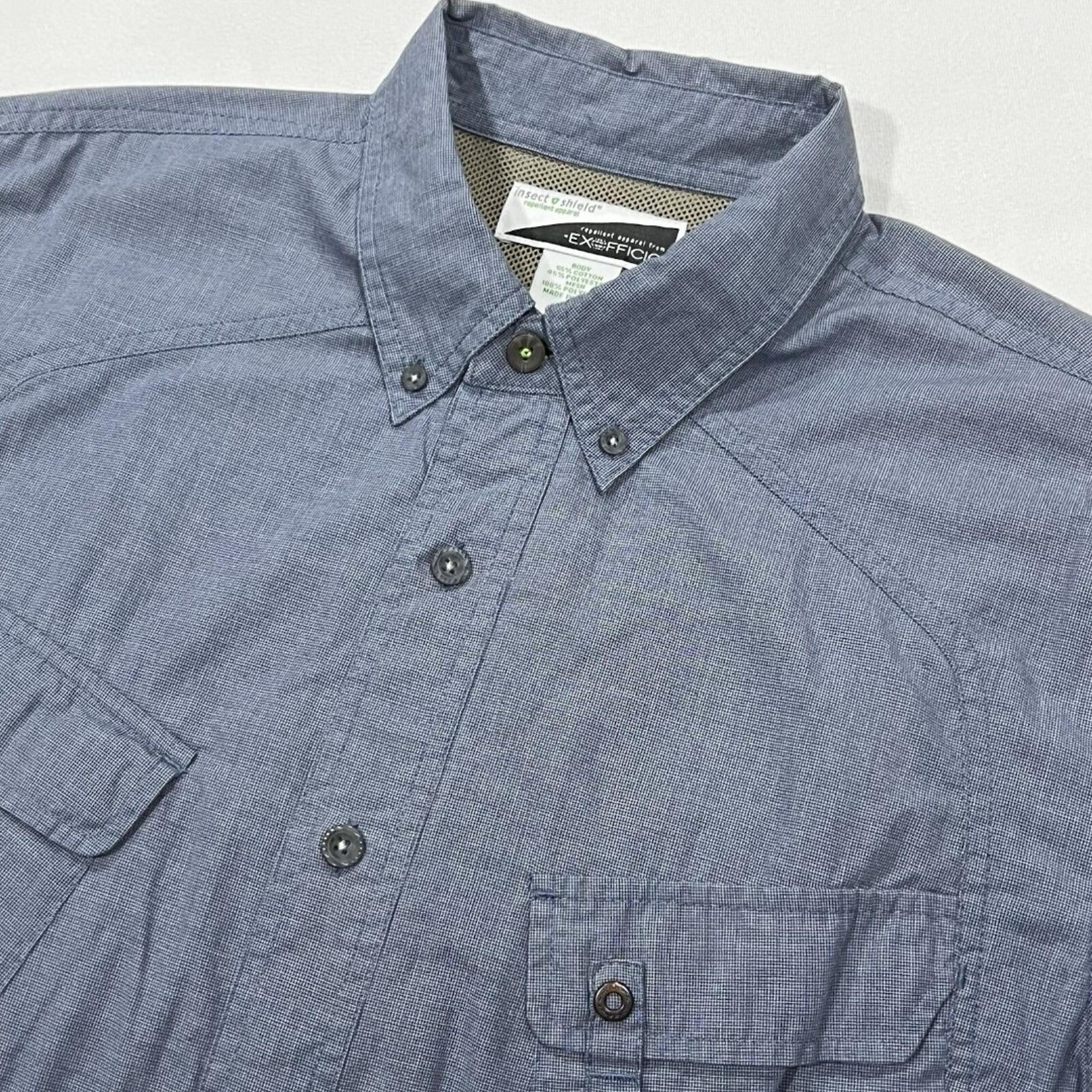 ExOfficio Men Fish Hiking Vented Long Sleeve Blue Shirt Insect Shield Sz Large