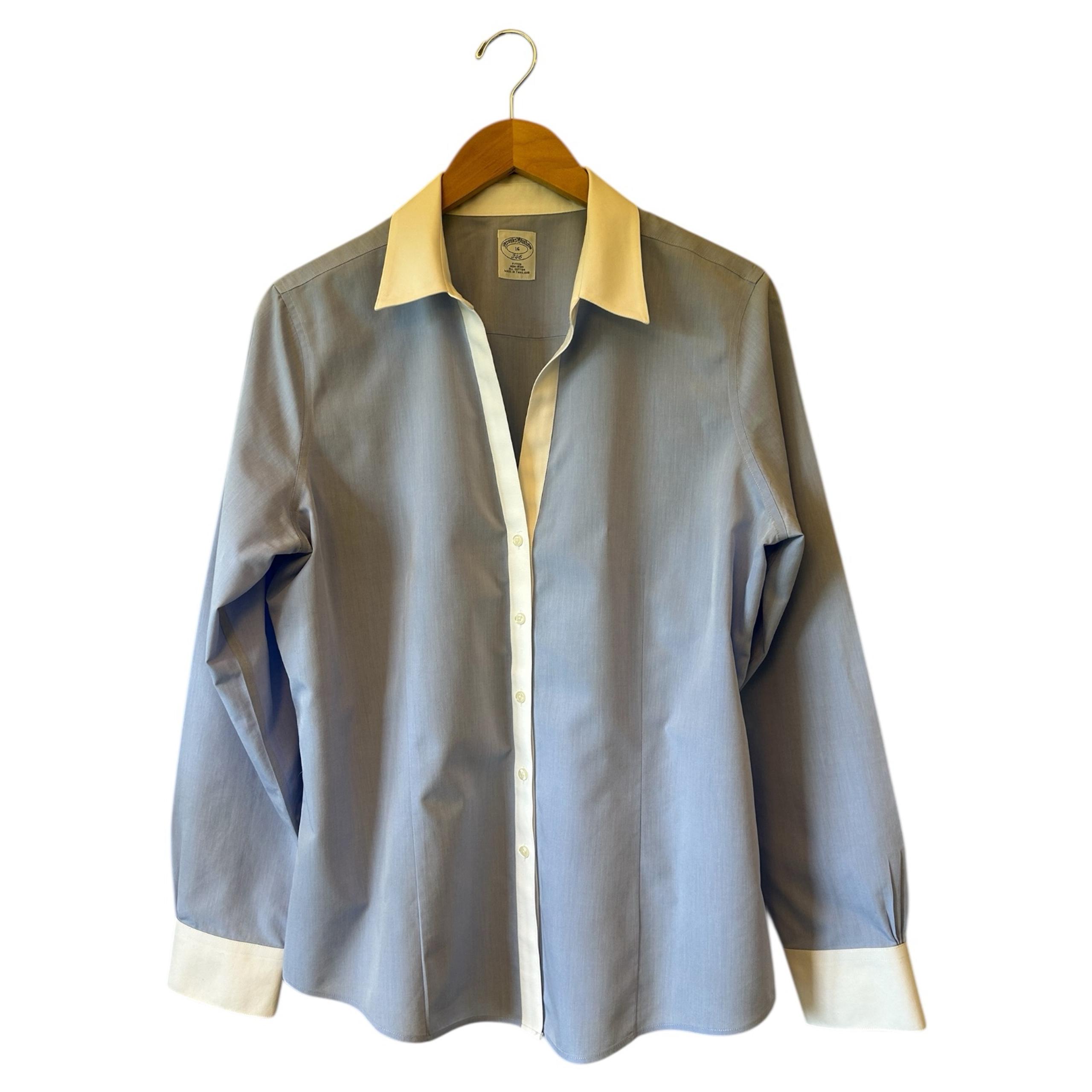 BROOKS BROTHERS 346 Womens Blue Fitted Non-Iron Button Front Shirt Size 16